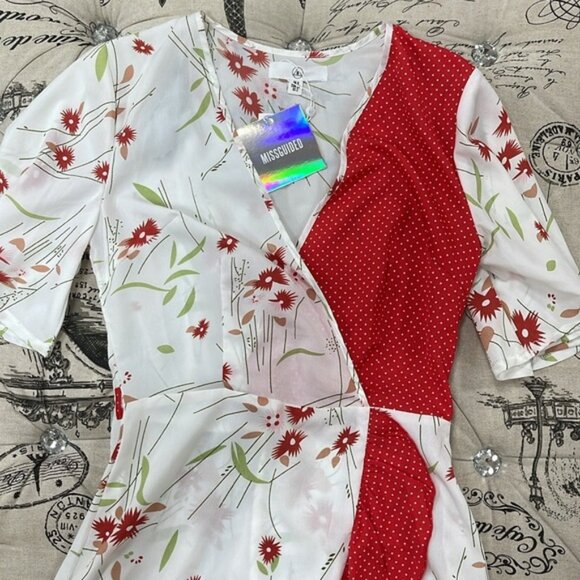 MISSGUIDED Floral Polka Dot Wrap A-Line Dress - Picture 5 of 16